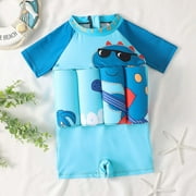 ATOGUTA Kids Float Swimsuit Buoyancy Sticks for Baby Boys Girls One Piece Floating Swim Training Aid Swimwear Blue, Size 6M-4T